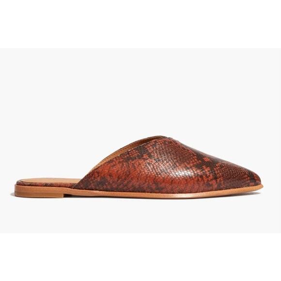 Madewell Emelia Mules Leather Snake Embossed Brown Size 11 Modern Slip On - Picture 1 of 10